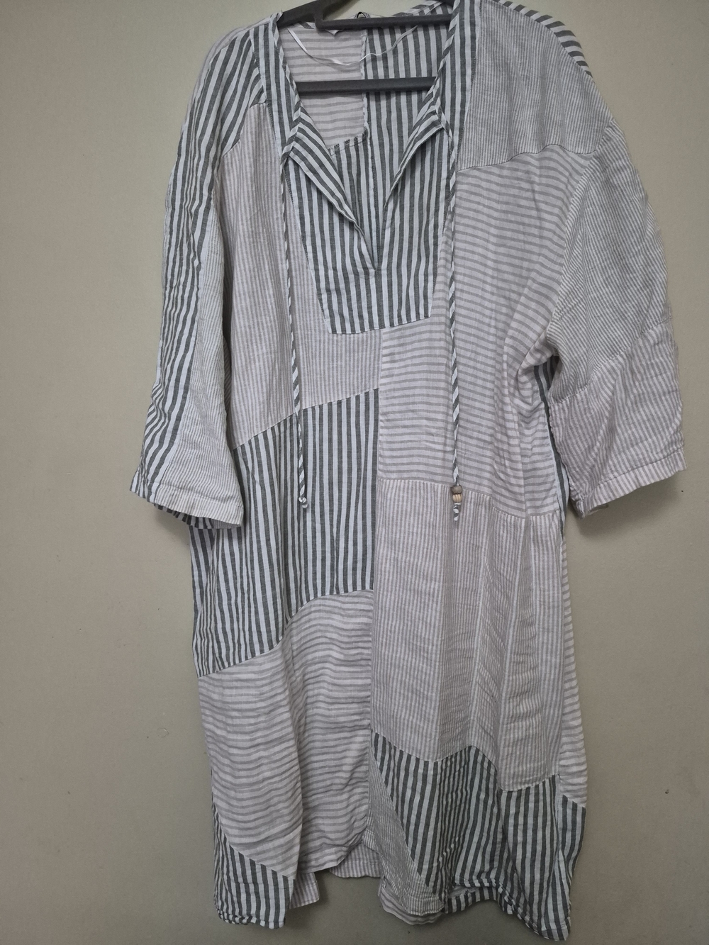 Zara Gray & White Striped Button-Down Patchwork Dress